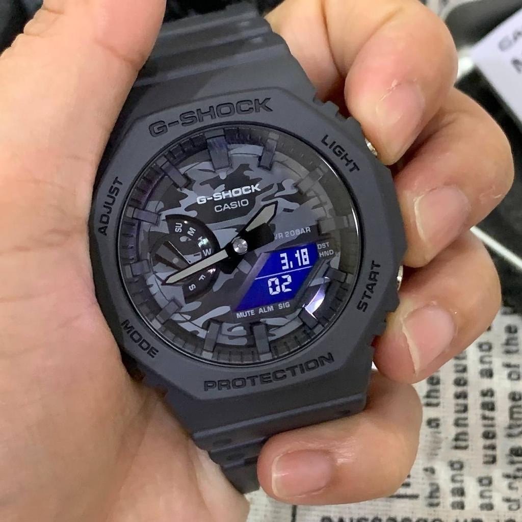 GA-2100CA-8A กีฬานาฬิกา Carbon Core Guard Camouflage Dial สีดําเรซิ่นนาฬิกา Ga2100 GA-2100 นาฬิกาอุป