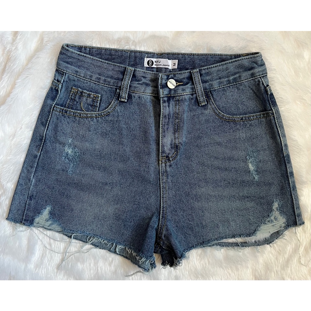 🧡 (มือสอง) กางเกงยีนส์ขาสั้น-สียีนส์ Niyom Jeans(นิยมยีนส์) -SIZE-M -รอบเอว 31"  เสื้อผ้ามือสอง ส่งต