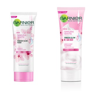 (มี 2 สูตร) Garnier Sakura White Pinkish Glow การ์นิเย่ ไวท์ ซากุระ พิงคิช โกลว์ ผลิตภัณฑ์โฟมล้างหน้า 100 มล.