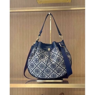 กระเป๋าถือ ทรงขนมจีบ Tory burch t monogram jacquard drawstring hobo