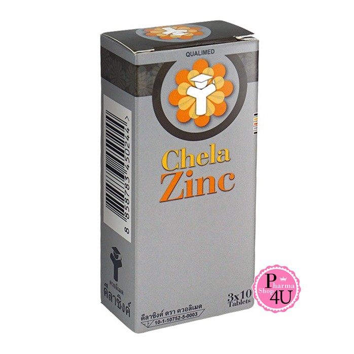 3แผง ไม่มีกล่อง ChelaZinc 30tabs Chela Zinc สังกะสี  [9879]