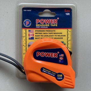 Top store ตลับเมตร POWER Measure tape  5เมตร 16ฟุต มีจุดบอกเลขมงคลเป็นสีแดง ปลายมีแม่เหล็ก