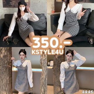 KSTYLE4U มินิเดรสแขนยาว คอปกลูกไม้สีขาว ผ้าทอลาย ลุคคุณหนู #4446 เสื้อผ้า เดรส เดรสสั้น[โค้ด APRKS45 ลด 45.-]