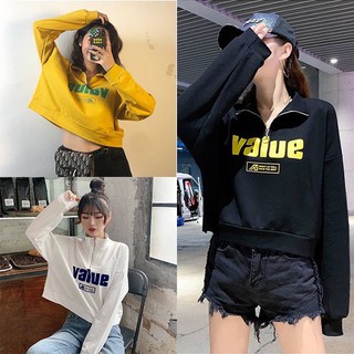 ⚛️TNB COCO1⚛️(Value) เสื้อยืดแขนยาวแฟชั่น ผู้หญิง เสื้อครอปแขนยาว เกาหลี hip hop oversize ลายตัวหนังสือ เสื้อเอวลอยนิด