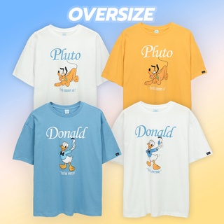 เสื้อยืดผ้าฝ้ายพิมพ์ลายแฟชั่น Disney Men Donald Duck and Pluto // Oversized T-Shirt //- เสื้อผู้ชายโอเวอร์ไซส์ ดิสนี่ ลา