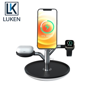 Luken 3-in-1 ใหม่ ที่ชาร์จโทรศัพท์มือถือ แบบแม่เหล็กไร้สาย พร้อมขาตั้งไฟ LED สําหรับ iP12 Max Pro 13