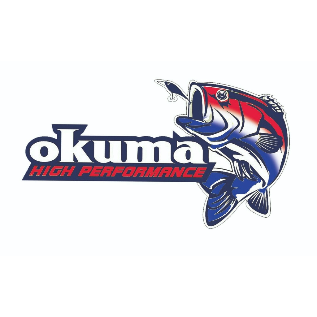 OKUMA FISHING STICKER DECAL OCEAN LAKE VINTAGE FISH REEL LINE TACKLE BOX USA