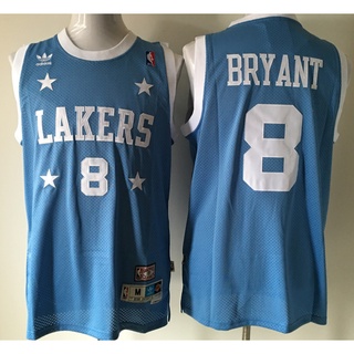 ใหม่ NBA Los Angeles Lakers สําหรับผู้ชาย #เสื้อกีฬาบาสเก็ตบอล ปักลาย 8 Kobe Bryant LAKERS สีฟ้า