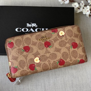 พร้อมส่งค่ะ COACH 86093 Accordion Zip Wallet In Signature Canvas With Scattered Apple