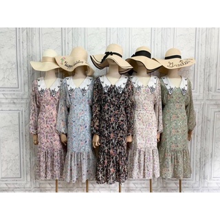 Maxi Dress สาวอวบ เนื้อผ้าชีฟองพิมพ์ลายดอกไม้ อก 46