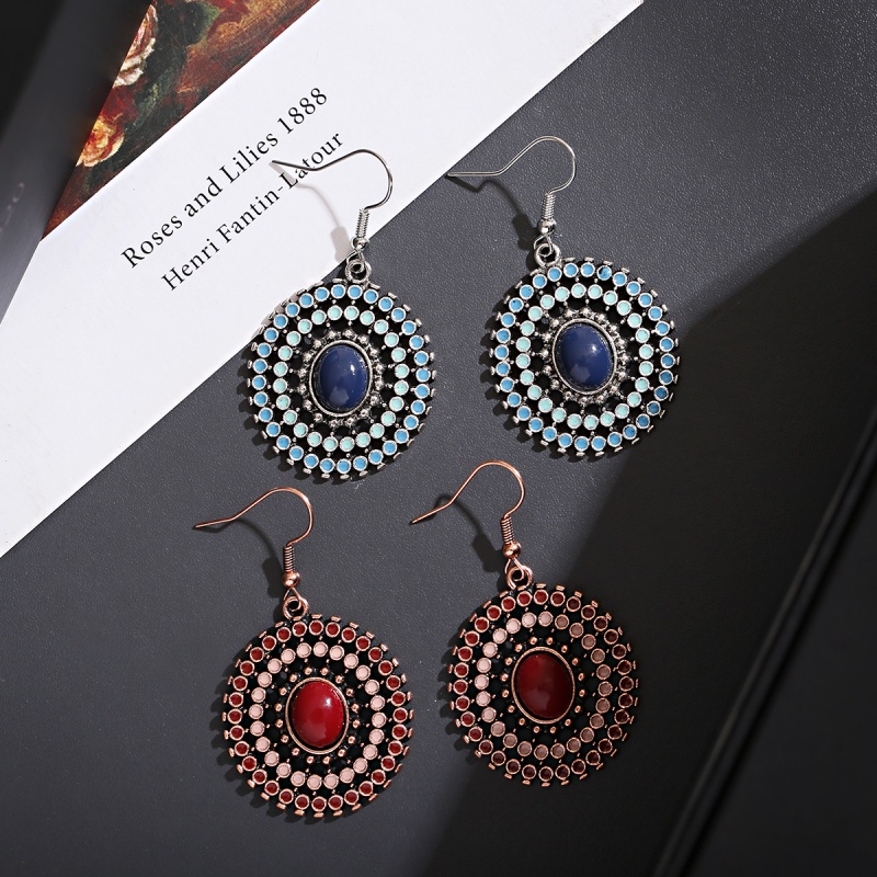 ชาติพันธุ์รอบสีแดงสีเขียวสีต่างหูกลวงวินเทจสง่างามงบดอกไม้ งangel ต่างหูผู้หญิงเครื่องประดับ