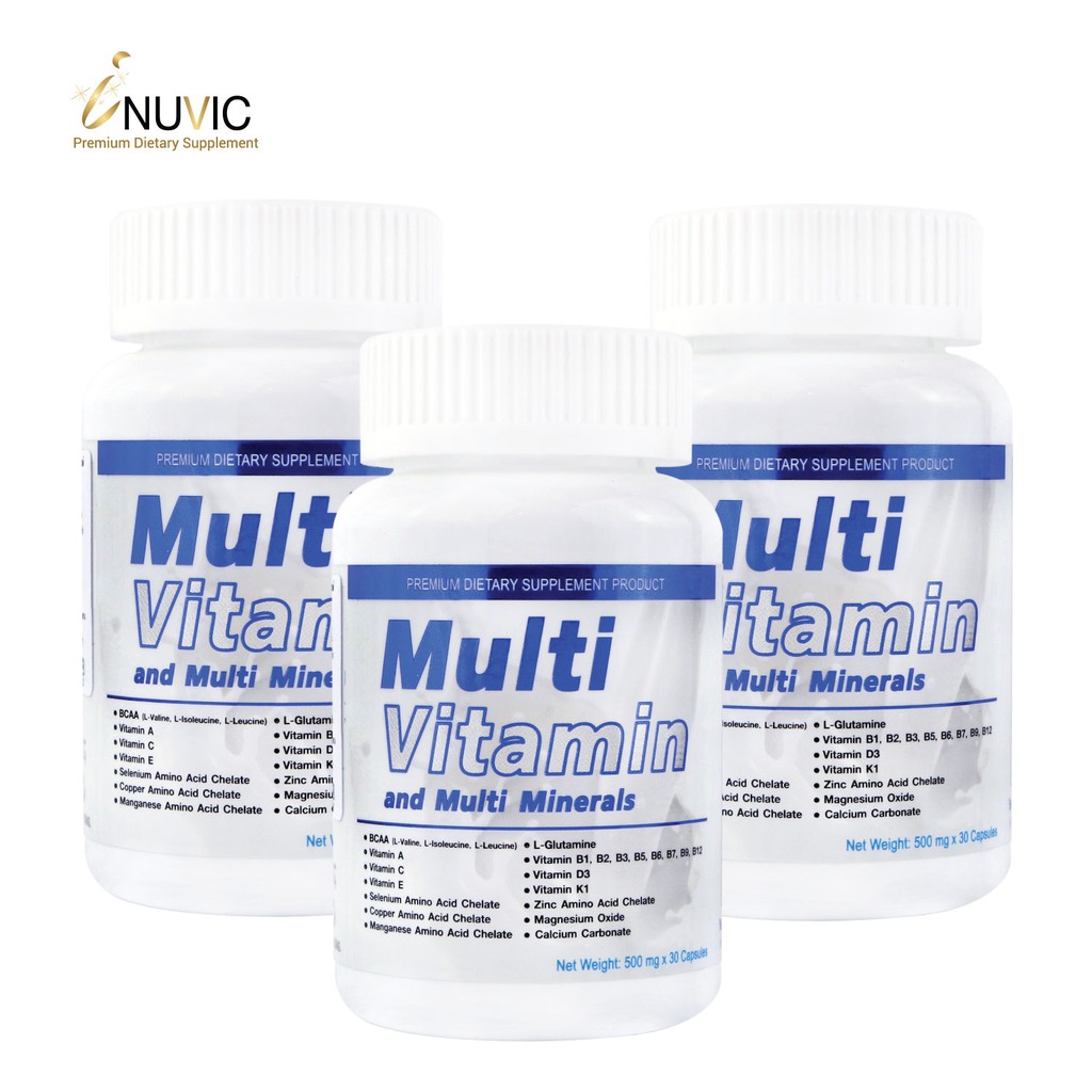 Multivitamin & Multiminerals วิตามินรวม และ แร่ธาตุรวม x 3 ขวด Inuvic Vitamin A B1 B2 B3 B5 B6 B7 B9