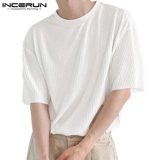 Incerun เสื้อยืด คอกลม แขนสั้น ทรงหลวม สไตล์เรียบง่าย สําหรับผู้ชาย