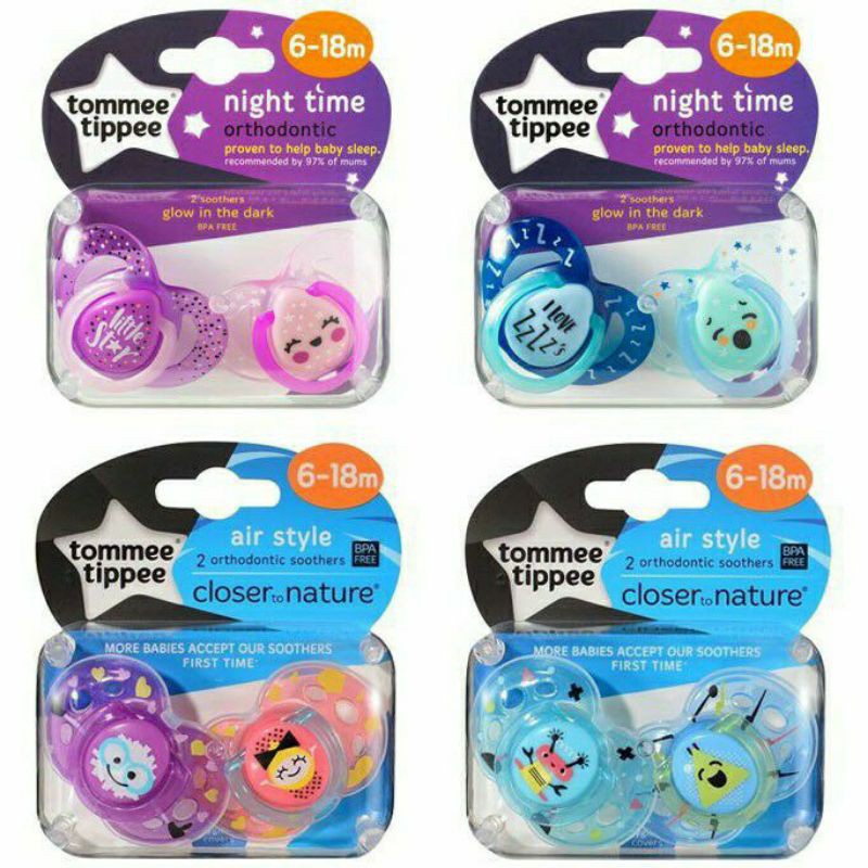 พร้อมส่ง！！ Tommee Tippee UK จุกนมหลอกรุ่น Night Time สำหรับเด็ก 6-18 เดือน สินค้าใหม่
