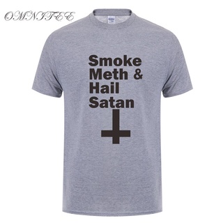 [S-5XL]Omnitee ใหม่ เสื้อยืดแขนสั้น ผ้าฝ้าย พิมพ์ลาย Smoke Meth Hail Satan แฟชั่นฤดูร้อน