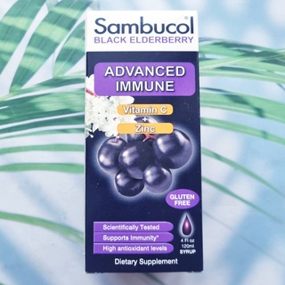 Black Elderberry Syrup Advanced Immune Vitamin C + Zinc, Natural Berry 120 mL (Sambucol®)