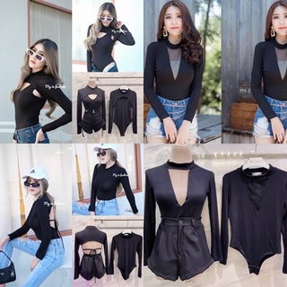 เสื้อบอดี้สูทสีดำล้วน free size กระดุมแต๊บแกะได้