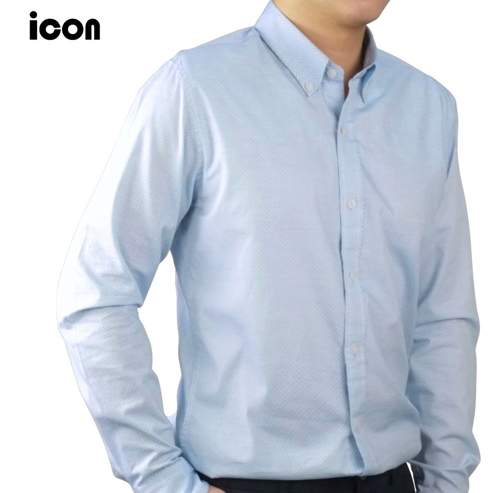 icon (ไอคอน) เสื้อเชิ้ตผู้ชายแขนยาว ทอลาย DOBBY ผ้าคอตตอนผสมสแปนเด็กซ์ สีฟ้าอ่อน - IAC8009