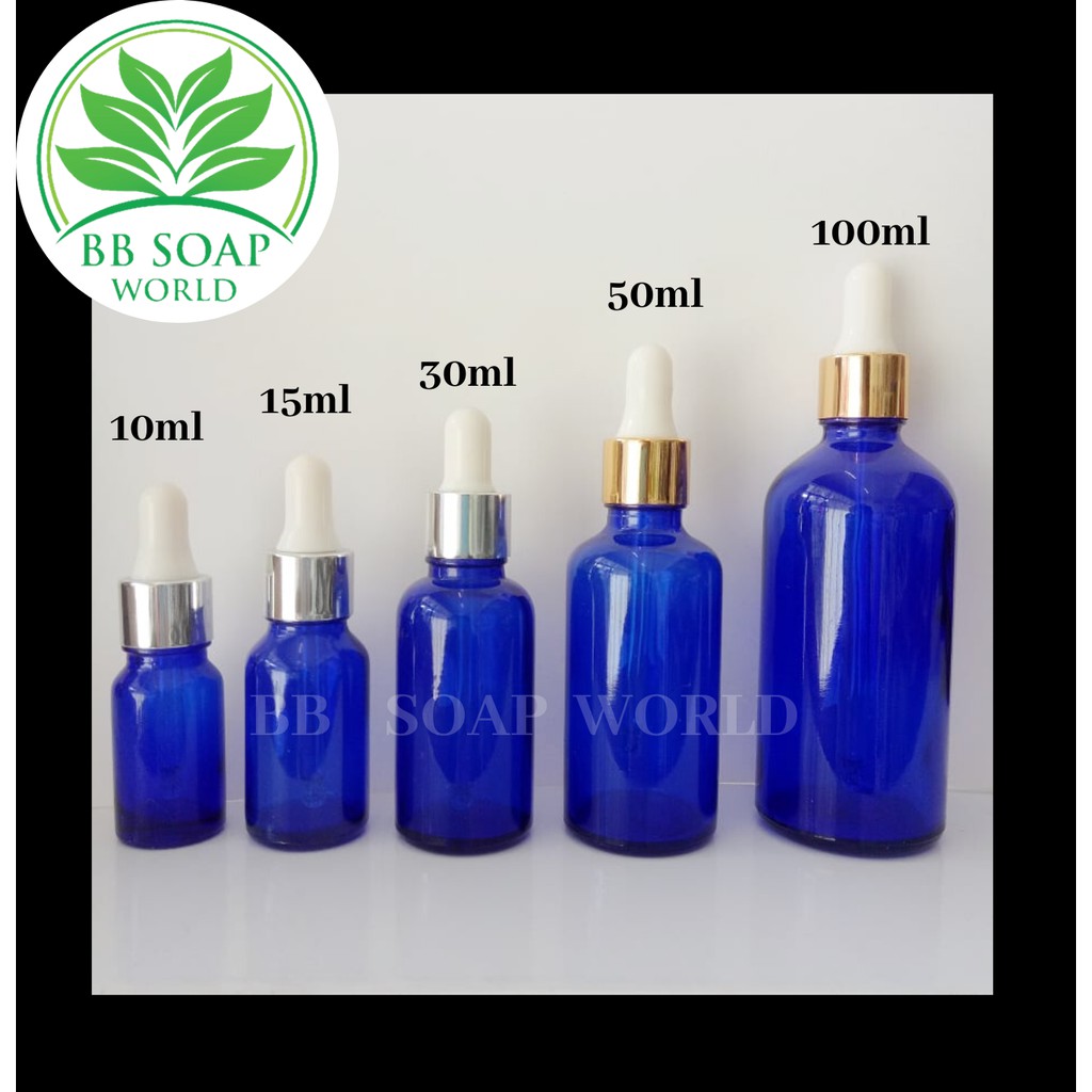 10ML/15ML/30ML/50ML/100ML แก้วที่จําเป็นขวดสีฟ้า + ปั๊ม Dropper แก้วหยดน้ํา 瓶 (5056)