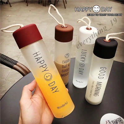 ขวดน้ำ 400ml กระบอกน้ำแก้ว ขวดน้ำแก้วมีหูหิ้ว แบบพกพา ใส่ของร้อน-เย็น ลายคนยิ้ม (DBB381)