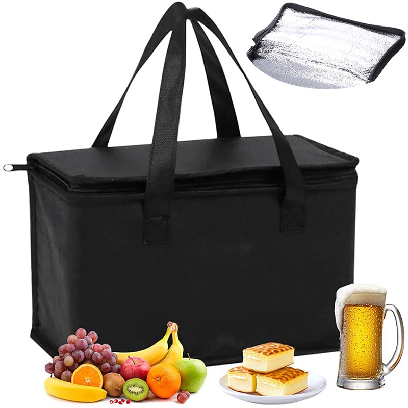 กระเป๋าเก็บความเย็น อลูมิเนียมฟอยล์ ฉนวนกันความร้อน แบบพกพา พับได้ สําหรับใส่อาหารกลางวัน เครื่องดื่ม ปิกนิก กลางแจ้ง
