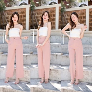 🍒A80🍒กางเกงผ้าไมโคร ขายาวกระบอกใหญ่ซิปหน้า ไซส์S-3XL📦งานป้ายร้านพร้อมส่ง