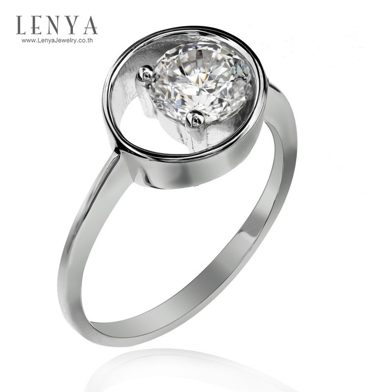 Lenya Jewelry แหวนเพชร DiamondLike ขนาดเพชร 1 กะรัต ดีไซน์สุดเก๋ บนตัวเรือนเงินแท้ชุบทองคำขาว