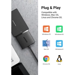 UGREEN รุ่น 60561 USB 3.0 to SATA Adapter for 2.5/3.5 HDD/SSD, SATA to USB Lead, Hard Drive Adapter