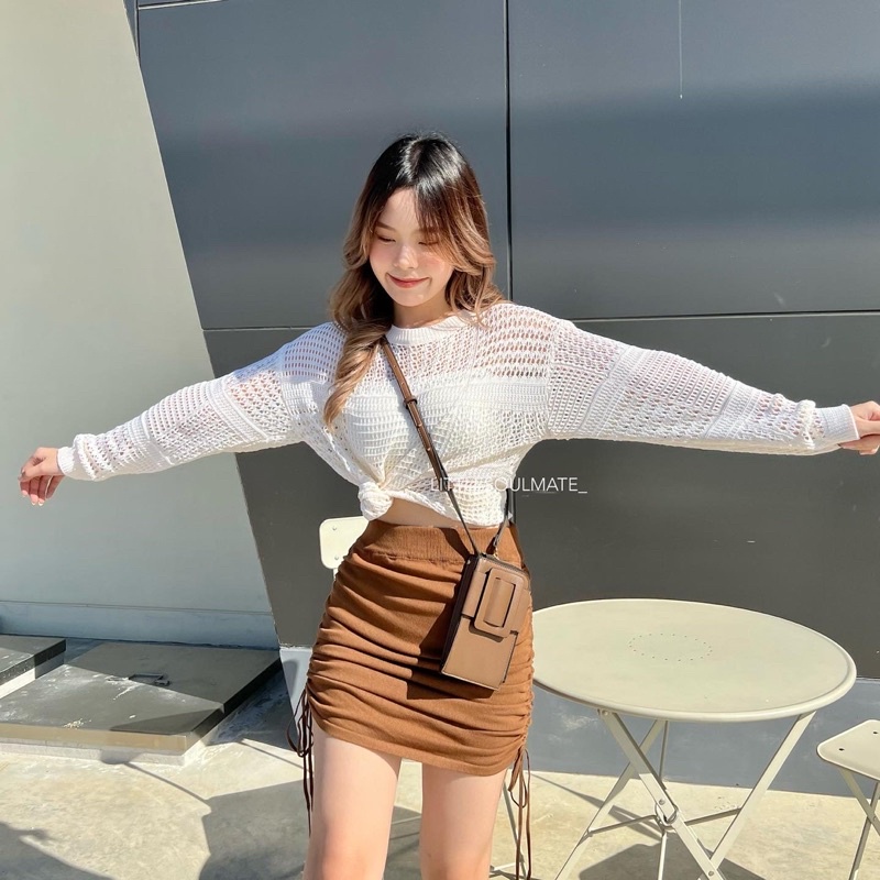 littlesoulmate เสื้อไหมพรมฉลุ ไหมพรมซีทรูใส่คลุมบิกินี่ได้ สไตล์เกาหลี(bonus)