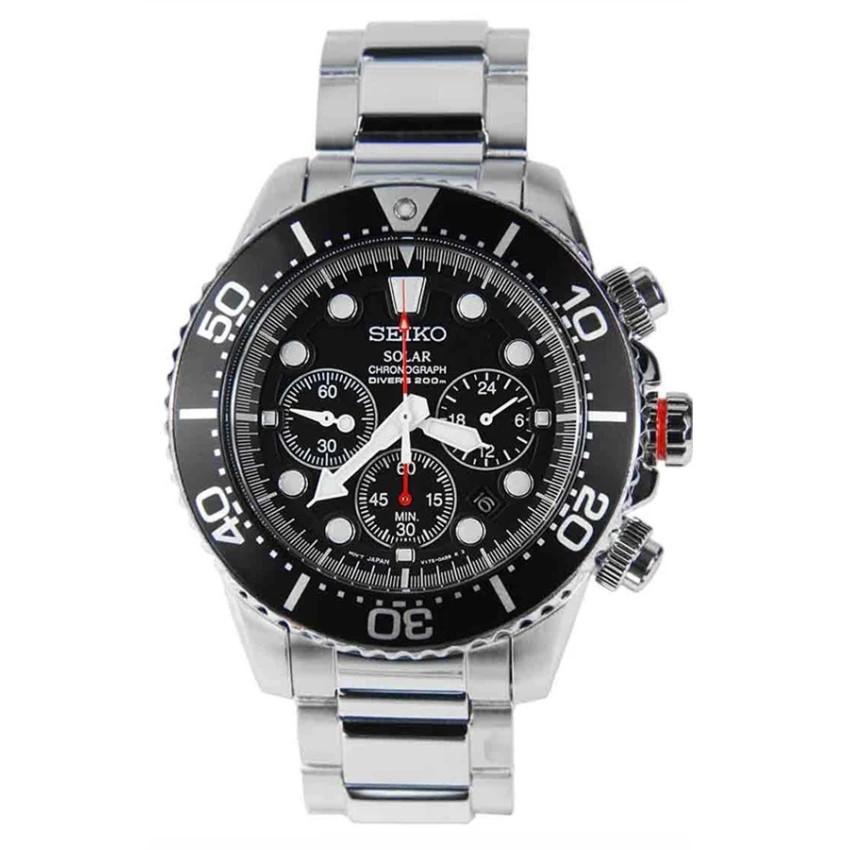 SEIKO Solar Sport Chronograph Diver's 200 m. Men's Watch รุ่น SSC015P1 - สีเงิน/สีดำ/สีแดง