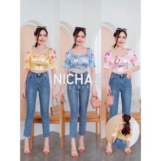 NICHA online🛒 เสื้อผ้าซาติน แขนแต่งตุ๊กตา ปลิ้นลายดอกไม้ เสริมฟองน้ำ มีซิปหลังรูดปรับได้ น่ารักมากค่ะ