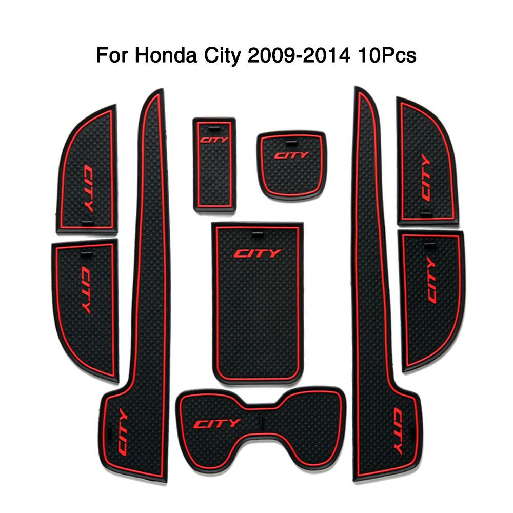 For Honda City 2009-2013 Interior Door Slot Cup Holder Mat Non-slip Gate Groove Panel Rubber Pad 10Pcs