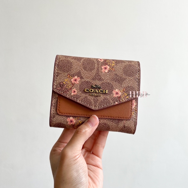 Coach Small Wallet in Signature Canvas with Floral Bow