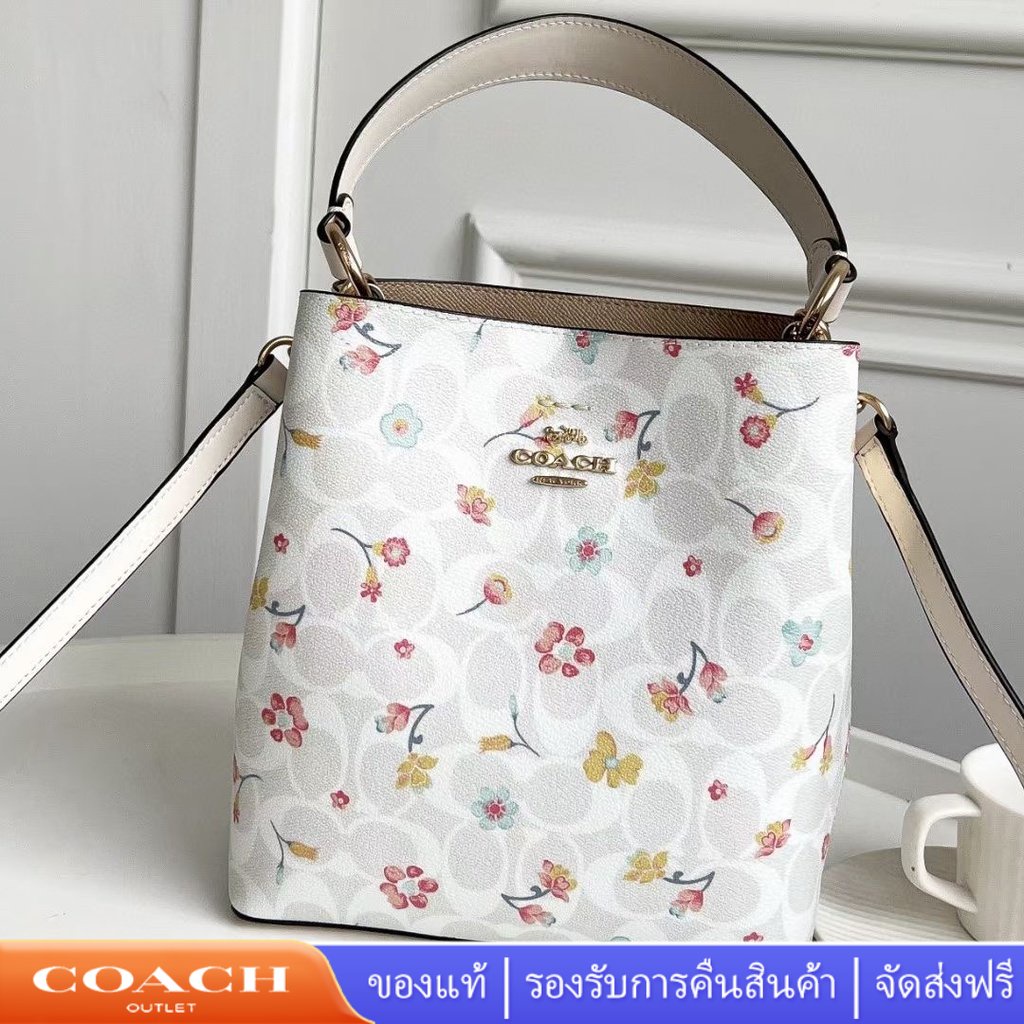 Coach c8610 8610 กระเป๋าถือ กระเป๋าสะพายข้างผู้หญิง รักผีเสื้อช่องคู่ กระเป๋าถัง