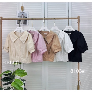 🌸พร้อมส่งจากไทย🌸เสื้อคอปกแขนสั้น กระดุมหน้า จีบทวิตเอว แต่งปกขอบลูกไม้(ม2) Free size : รอบอก36 ความยาว17”