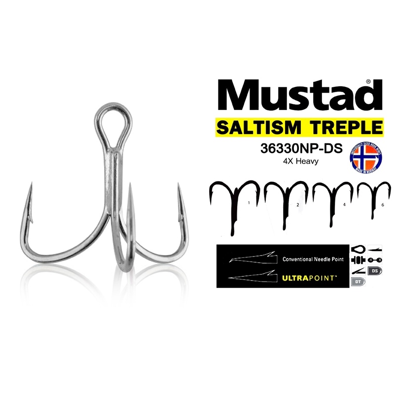 ตะขอเบ็ดมาสตาร์ด เบ็ด3ทาง MASTAD Ultrapoint Treble Hook DSสีเงิน