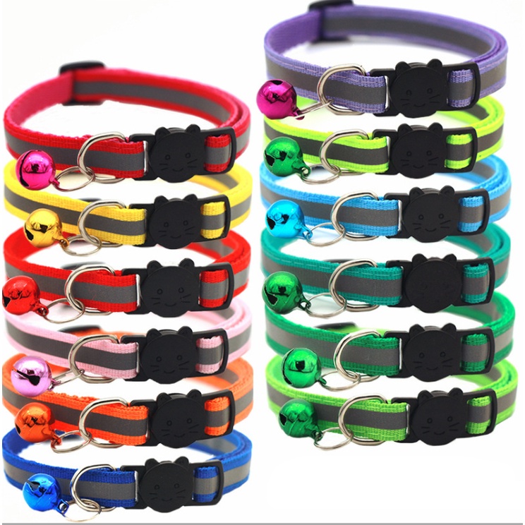 AL-139 ปลอกคอสัตว์เลี้ยง ปลอกคอสุนัข หมา ปลอกคอแมว collar  มี 12 สี ปรับขนาดได้ (สายสะท้อนเเสง ตัวล็อกสีดำหน้าแมว)