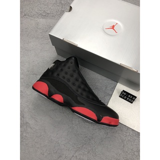 Litchi ของแท้ ตะไบหนังวัวแท้ 3d ทรงตาแมว ย้อนกลับไปสู่ air jordan 13 สไตล์เรโทร สีดํา แดง michael jordan aj13