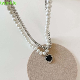 Twinkle1 สร้อยคอโลหะผสมสองชั้นสีดําสไตล์เกาหลีสําหรับผู้หญิง
