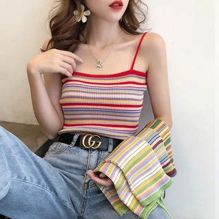 เสื้อกล้าม🌟🌟เสื้อกล้ามลายทางเซ็กซี่ เสื้อครอปผ้าถัก