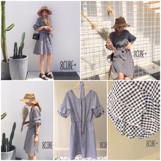 double sleeves gingham dress