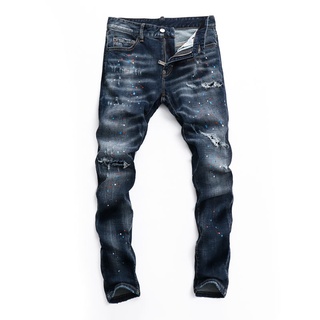 DSQUARD2 กางเกงยีนส์สำหรับผู้ชาย รุ่น Slim Fit รุ่น High Street Trend Casual#Street Trend Denim