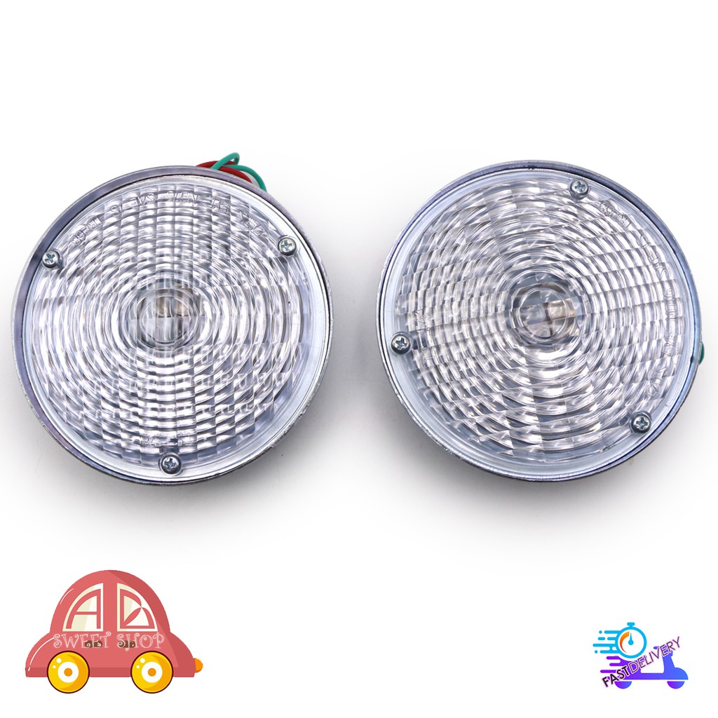 ไฟหรี่ ข้าง ทรงกลม แบบสกรู เลนส์สีขาว 2 ชิ้น ขนาด 4.5นิ้ว Jeep  Willys Jeep CJ3 CJ5 CJ6 CJ2A CJ3A CJ
