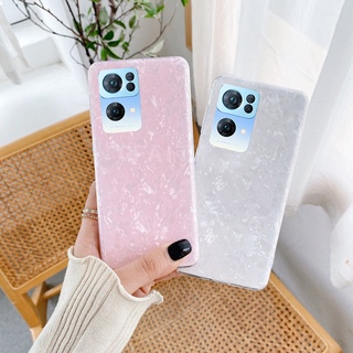 New Fashion เคสโทรศัพท์ OPPO Reno7 Pro 5G China TPU Simple Pink White Soft Case Shiny Shell Sequins Drop Protection Cover เคส Reno7Pro