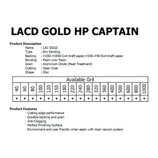 กระดาษทรายกลม LACD GOLD-HP CAPTAIN 5นิ้ว (ไม่มีรู) กระดาษทรายกลมหลังขน กระดาษทรายกลมหลังสักหลาด จำนวน 10 แผ่น