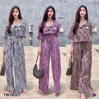 🦓💕ชุดเที่ยว Set 2 ชิ้น เสื้อครอปคอปกโปโล แขนสั้น มาพร้อมกางเกงเอวยางยืด มีสายรูดผูกเอวทรงเอวสูง