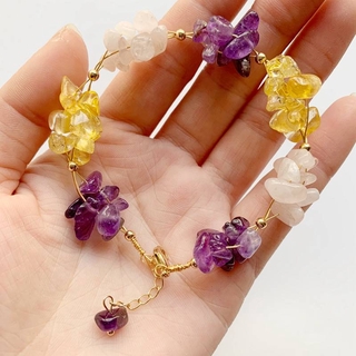 Citrine สร้อยข้อมือควอตซ์ ลูกปัดคริสตัล สีม่วง สีชมพู 14 k แฮนด์เมด สําหรับผู้หญิง 1 ชิ้น