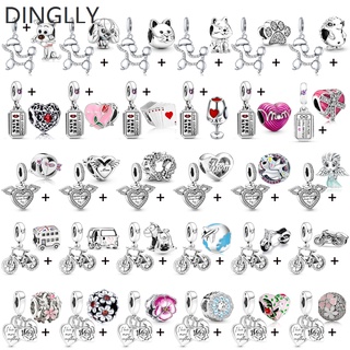 Dinglly จี้ลูกปัด รูปดอกเดซี่ และดอกกุหลาบ สีเงิน สําหรับทําเครื่องประดับ แฮนด์เมด DIY 2 ชิ้น ต่อล็อต