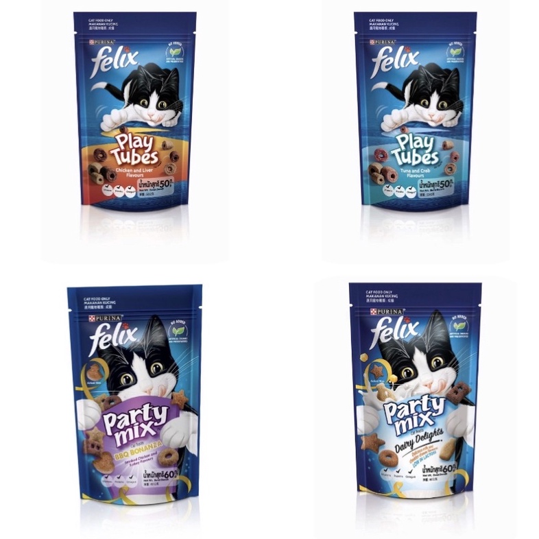 ขนมแมว Felix Party mix Play Tube (เฟลิกซ์) ขนมสำหรับแมว อาหารแมว อาหารแมว Felix ขนมสำหรับ แมว และลูก