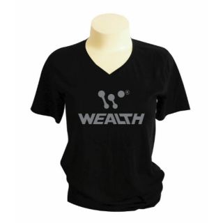 เสื้อยืดหญิง Wealth สีดำ คอวี